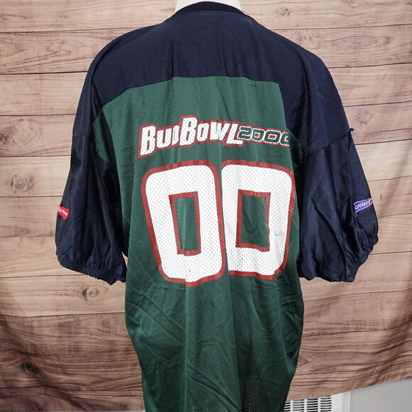 VINTAGE BUD BOWL 2000 00s Y2K BUD LIGHT BUDWEISER FOOTBALL JERSEY ONE SIZE 26X34 - Picture 5 of 8